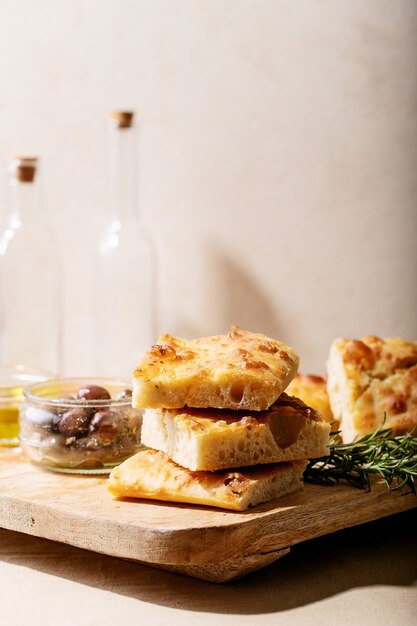 Baked focaccia bread