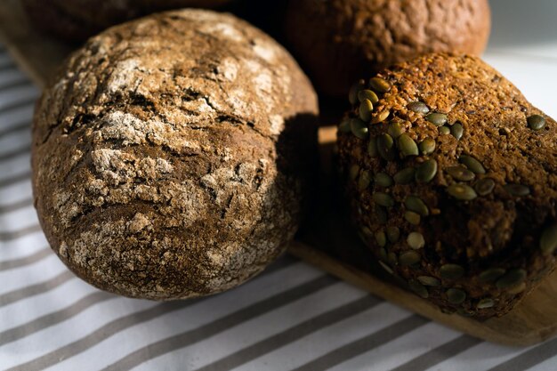 Baked goods to order at the bakery Fresh hot delicious bread is on the table