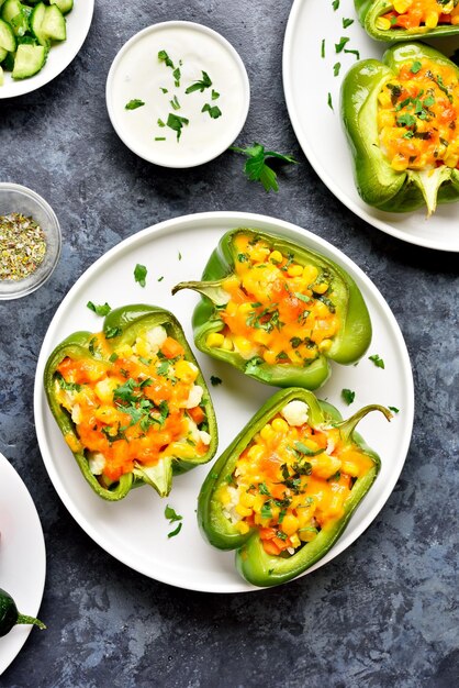 Baked green bell peppers