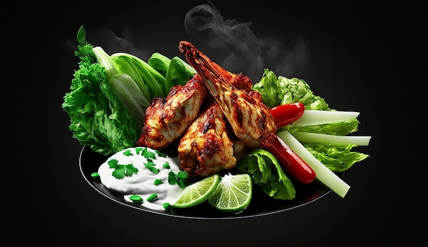 Baked green onion kebab grilled chicken without background AI Generated Photo