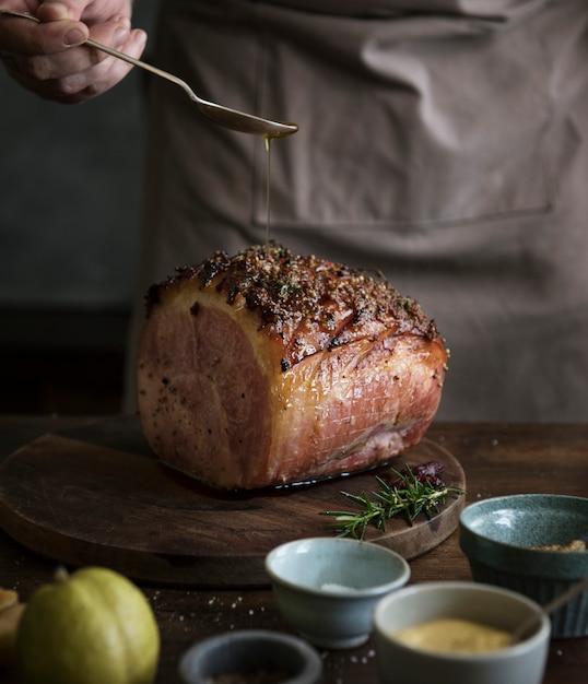 Baked ham food photography recipe idea