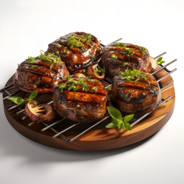 Baked lamb chops with garlic and parsley on a white background