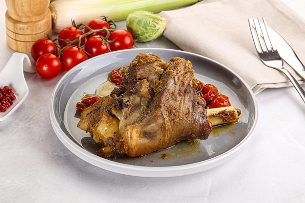 Baked Lamb shank with bone marinated in spices