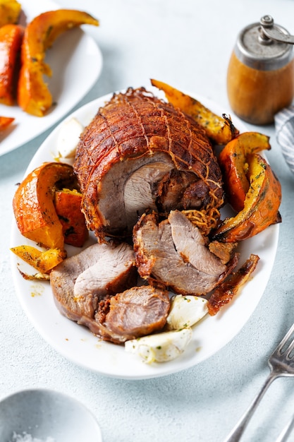 Baked loaf of turkey with spices and pumpkin