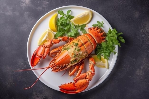 Baked lobster on a plate Generative AI