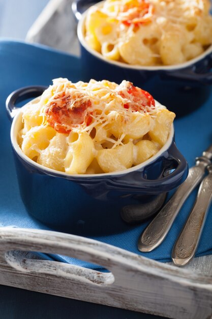 Baked macaroni with cheese in casserole