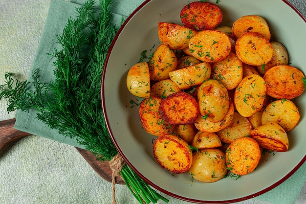 Baked new potatoes with butter and dill homemade no people