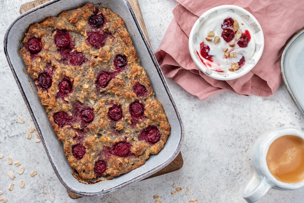 Baked Oatmeal with berry Healthy breakfast with Oatmeal and cherry