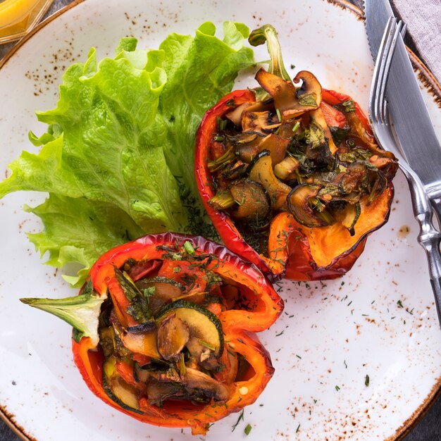 Baked pepper  vegetables.