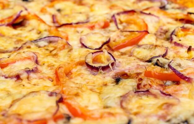 Baked pizza as food background Close up