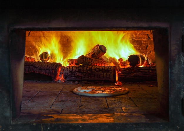 Baked pizza in the wood oven