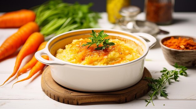 Baked porridge with grated carrots in a bowl