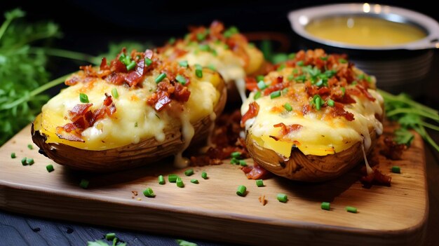 Premium Photo | Baked potatoes with cheese and bacon