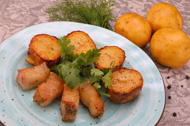 Baked potatoes with vegetables from natural products photos for cafe and restaurant menus