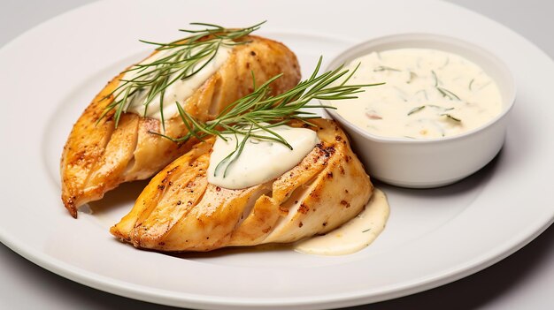 Baked Potatoes with Yoghurt Dip on a Plate