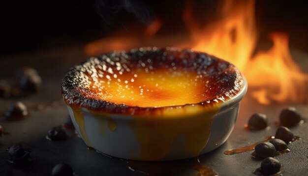 Foto torta di zucca al forno con zucchero bruciato in cima a un'indulgenza gourmet generata dall'intelligenza artificiale