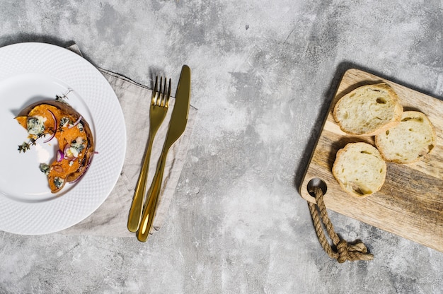 Baked pumpkin with Gorgonzola.