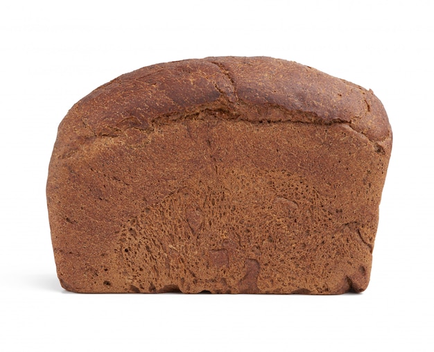 Baked rectangular rye flour bread isolated on white background, healthy product