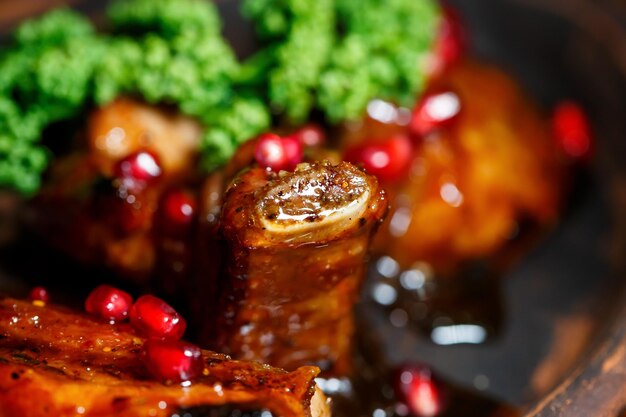 Baked ribs with pomegranate sauce Original dish from the chef