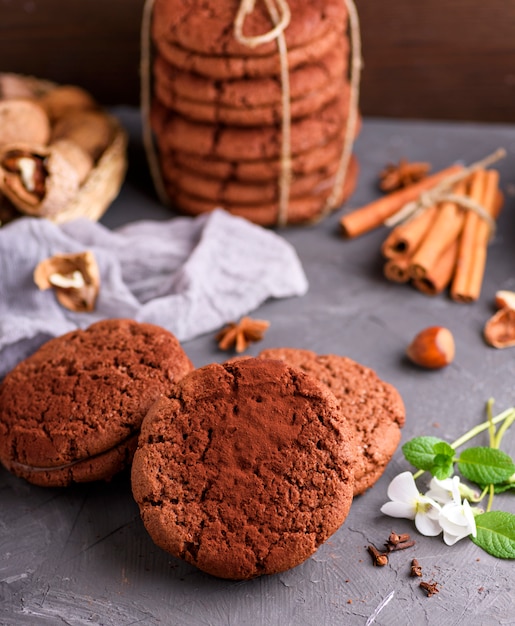 Baked round chocolate chip cookies 