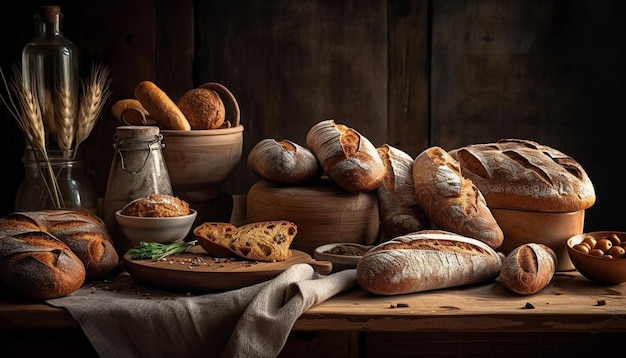 Baked rustic bread fresh from the farm generated by AI