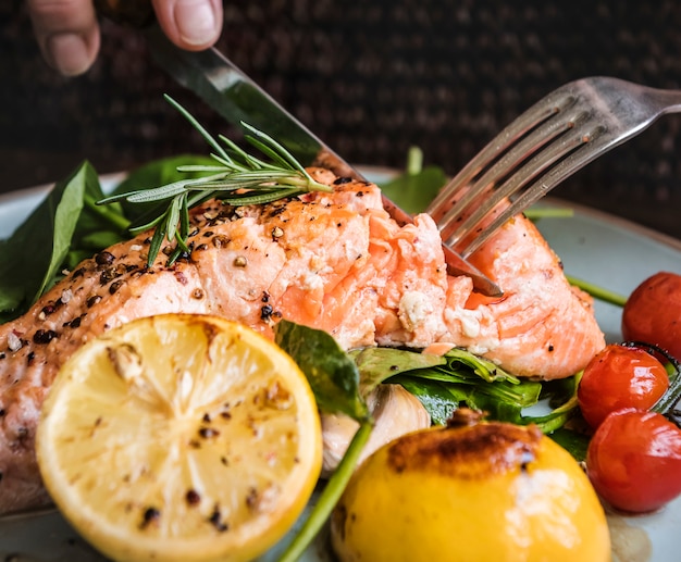 Baked salmon food photography recipe idea