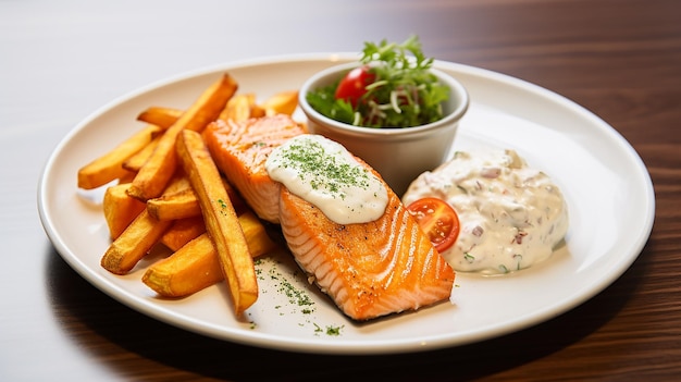 Baked Salmon with Sweet Potato Fries and Yoghurt