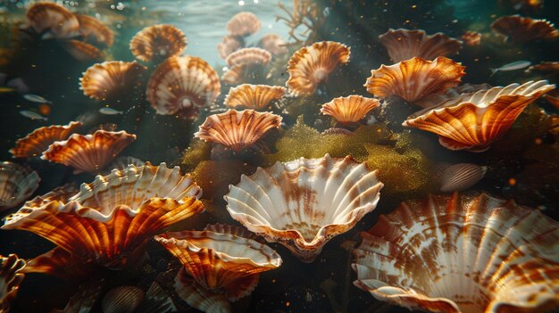 Baked Scallops Seafood photography Shoots Nice background Generated AI photo