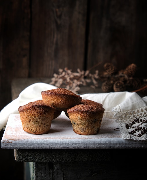 Baked small cupcakes with dried fruits