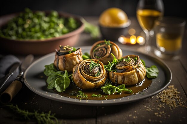 Baked snail french dish Generative AI