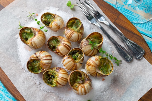 Baked snails with garlic butter and fresh herbs