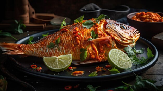 Baked snapper red curry with complete composition and perfect viewing angles