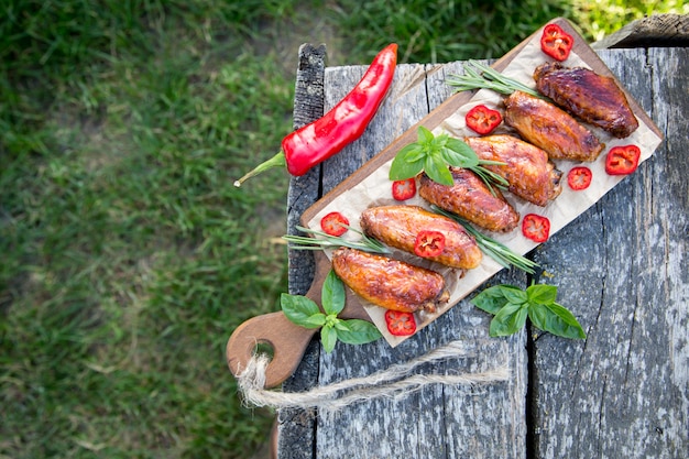 Baked spicy chicken wings in the Asian style