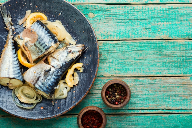 Baked or steamed fish mackerel