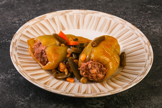 Baked stuffed bell pepper with meat