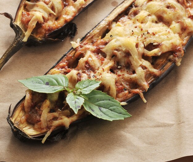 Baked stuffed eggplant with cheese