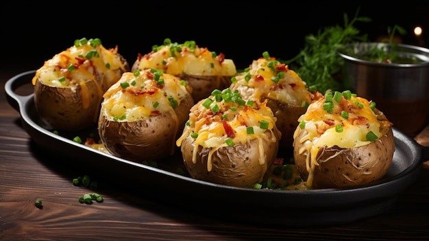 Baked stuffed potatoes with cheese and bacon