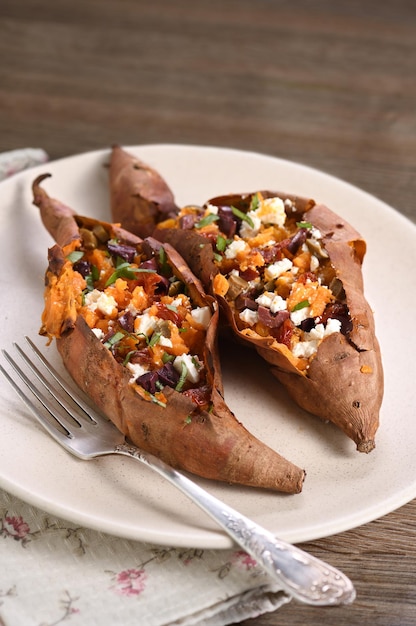 Baked stuffed sweet potato