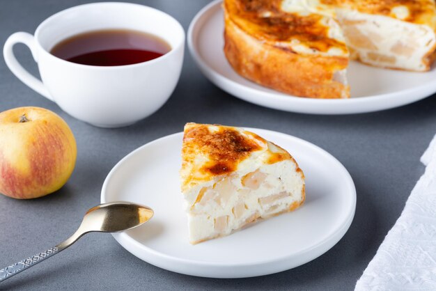 Baked Sweet Cottage Cheese casserole with apple and coffee