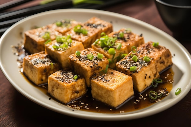 Photo baked tofu healthy meal