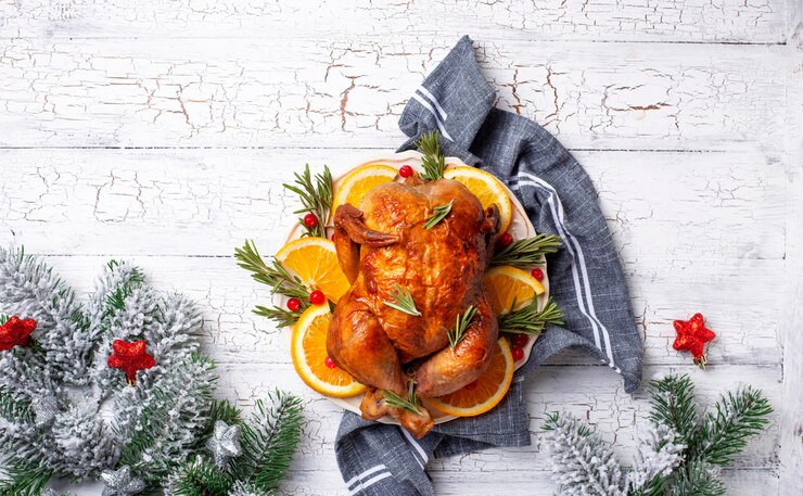 Photo baked turkey or chicken for holiday