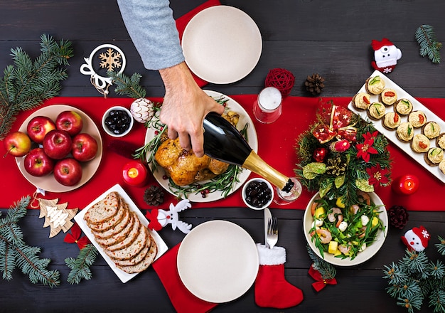 Baked turkey. Christmas dinner.