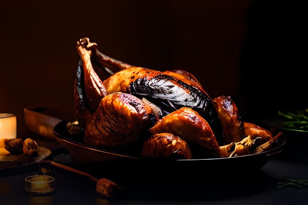 The Baked Turkey in low light photo by Ai generative image