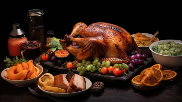 焼いたトルコと他の感謝祭の食べ物