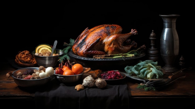 Foto tacchino al forno e altri cibi per il ringraziamento