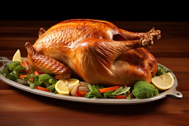 Baked turkey on wooden background