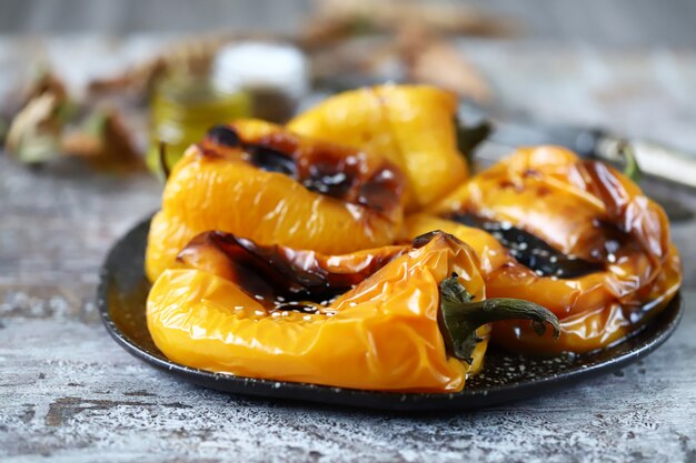 Baked yellow paprika peppers