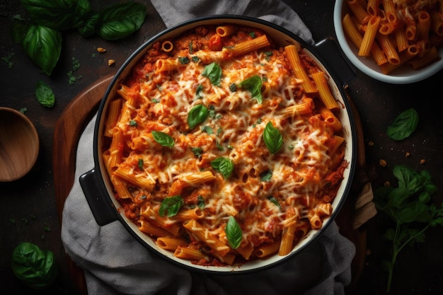 Baked Ziti Vegetarian Top View Generative AI