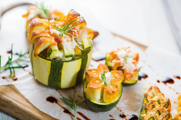 Baked zucchini appetizers with cheese and herbs