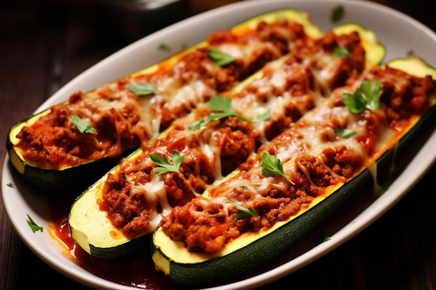 Baked Zucchini Boats with Ground Turkey and Marin